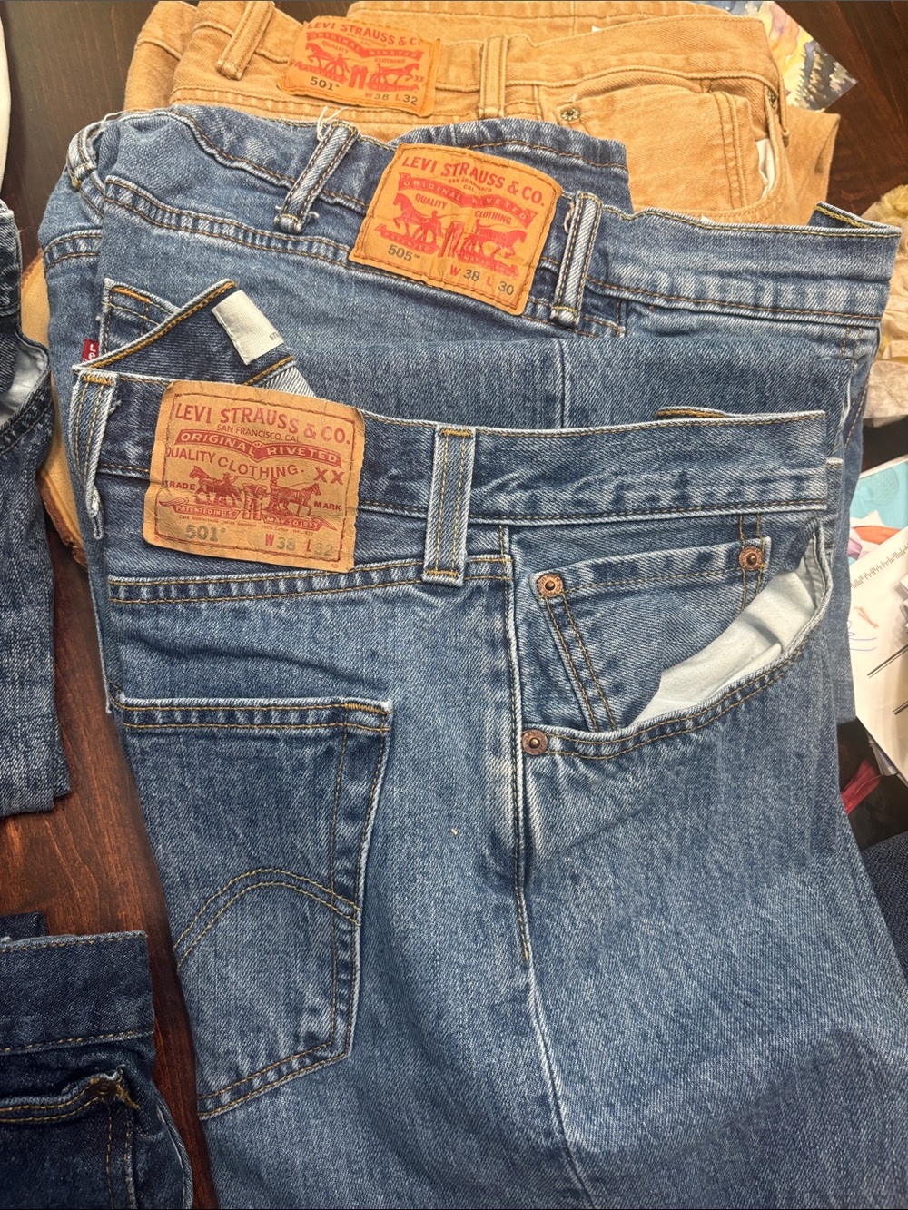 Levi's Men's Blue Straight-Leg Jeans with Tan Patch